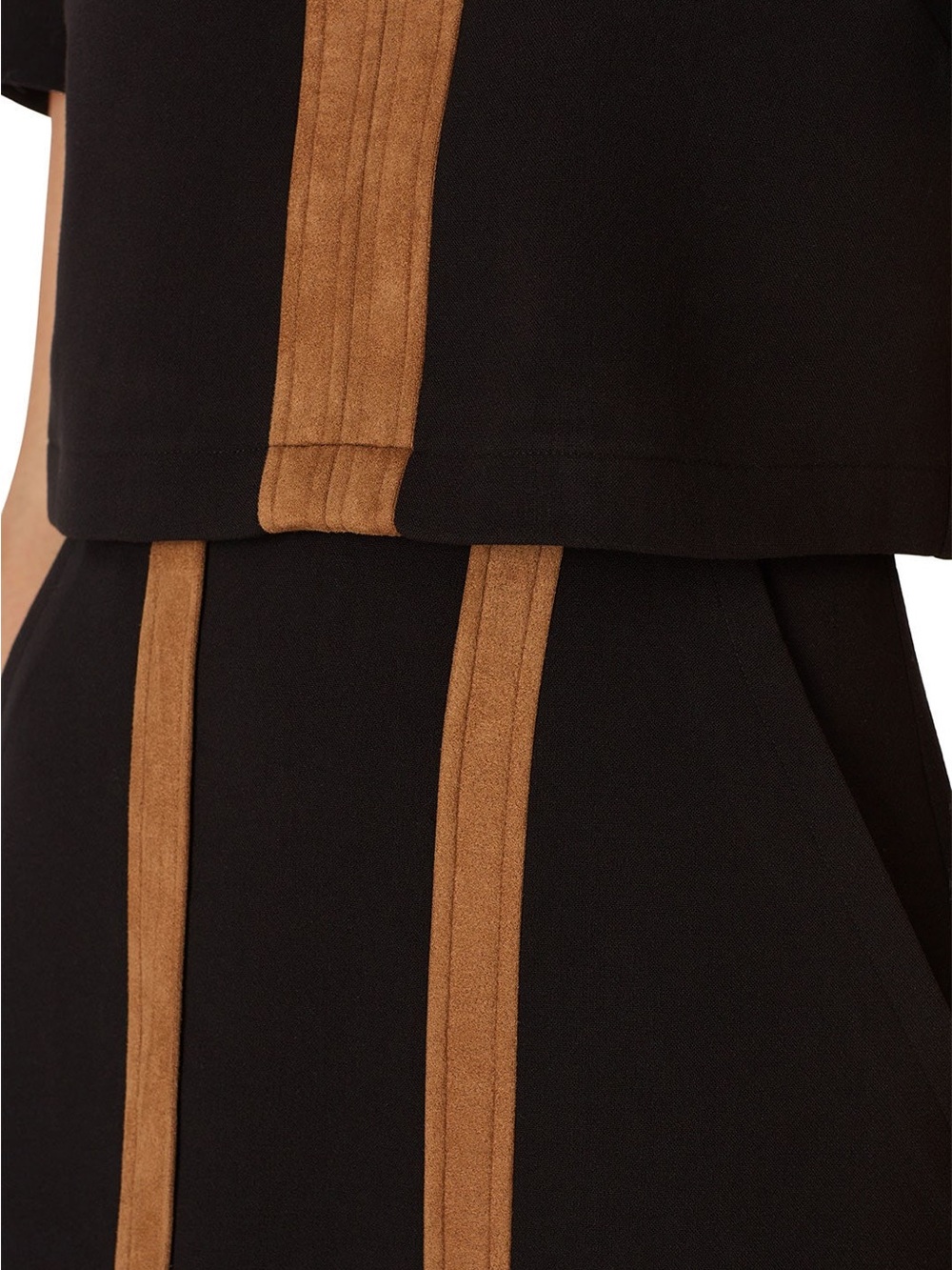 RTR - Toccin Black Mini dress Tan Trim -fully lined Sz 4 - Picture 4 of 14